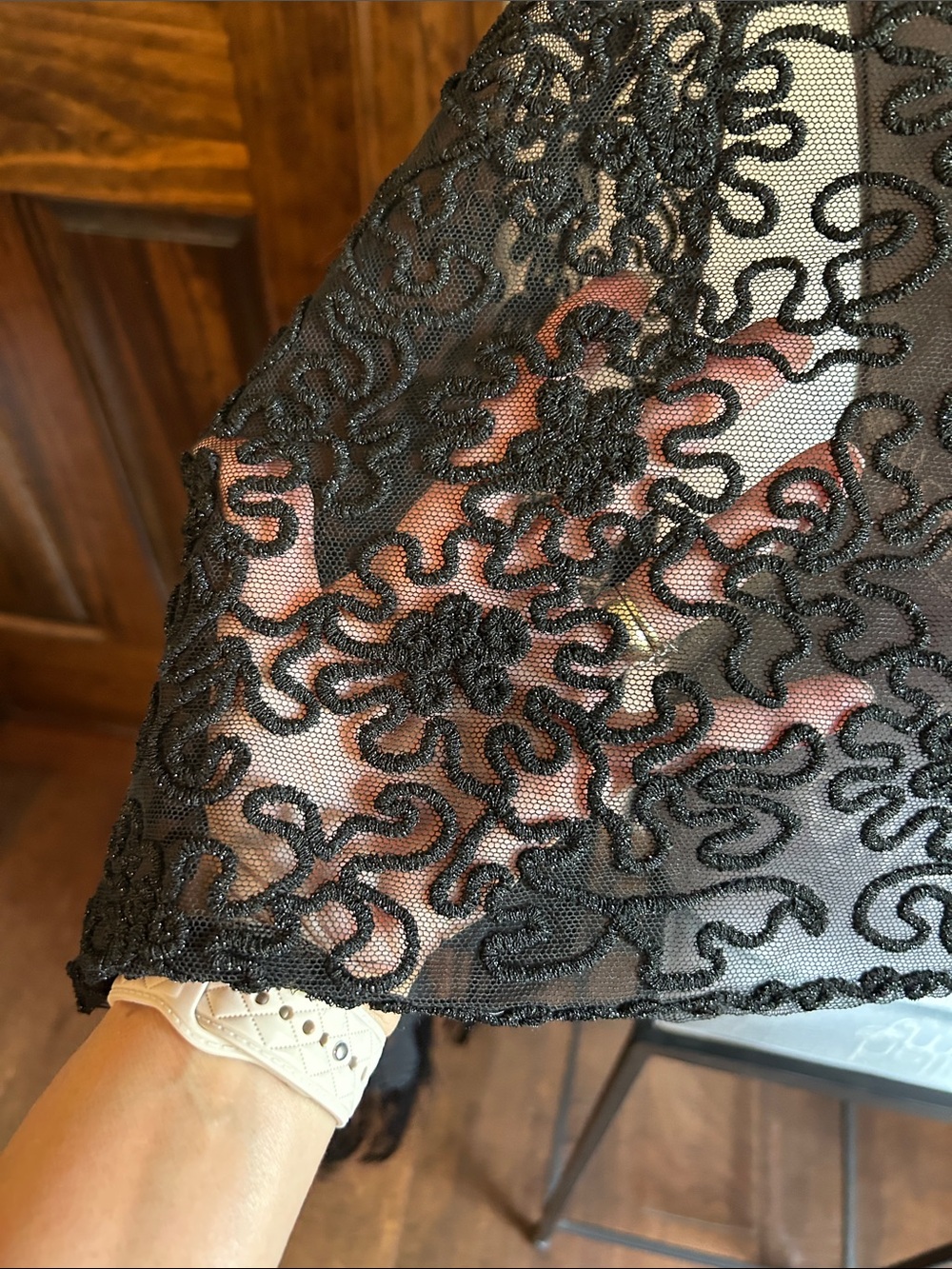 Black Lace Fringe Shawl - Women's Evening Wrap - Picture 3 of 12